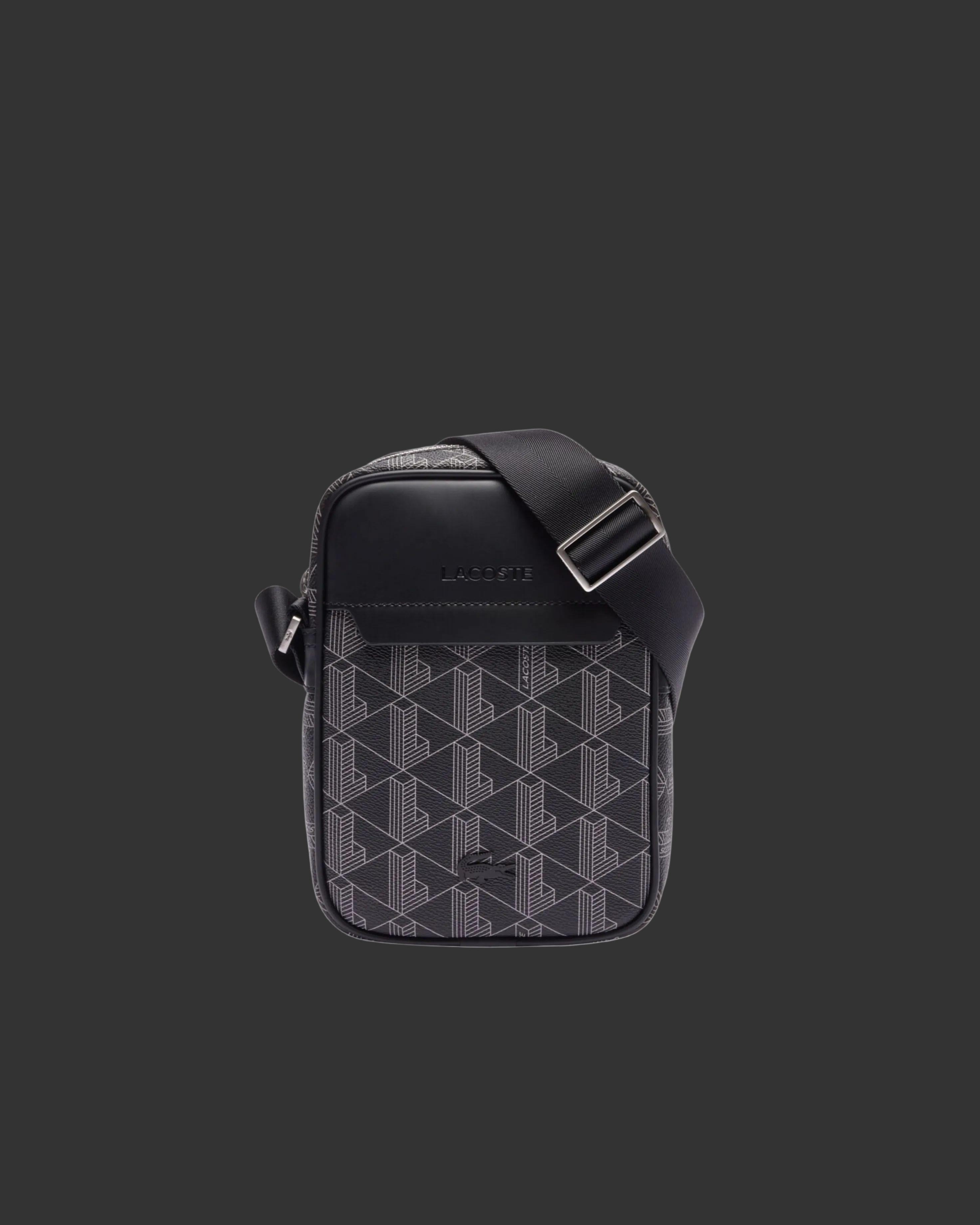 Lacoste The Blend Monogram Print Vertical Shoulder Bag - "Black"