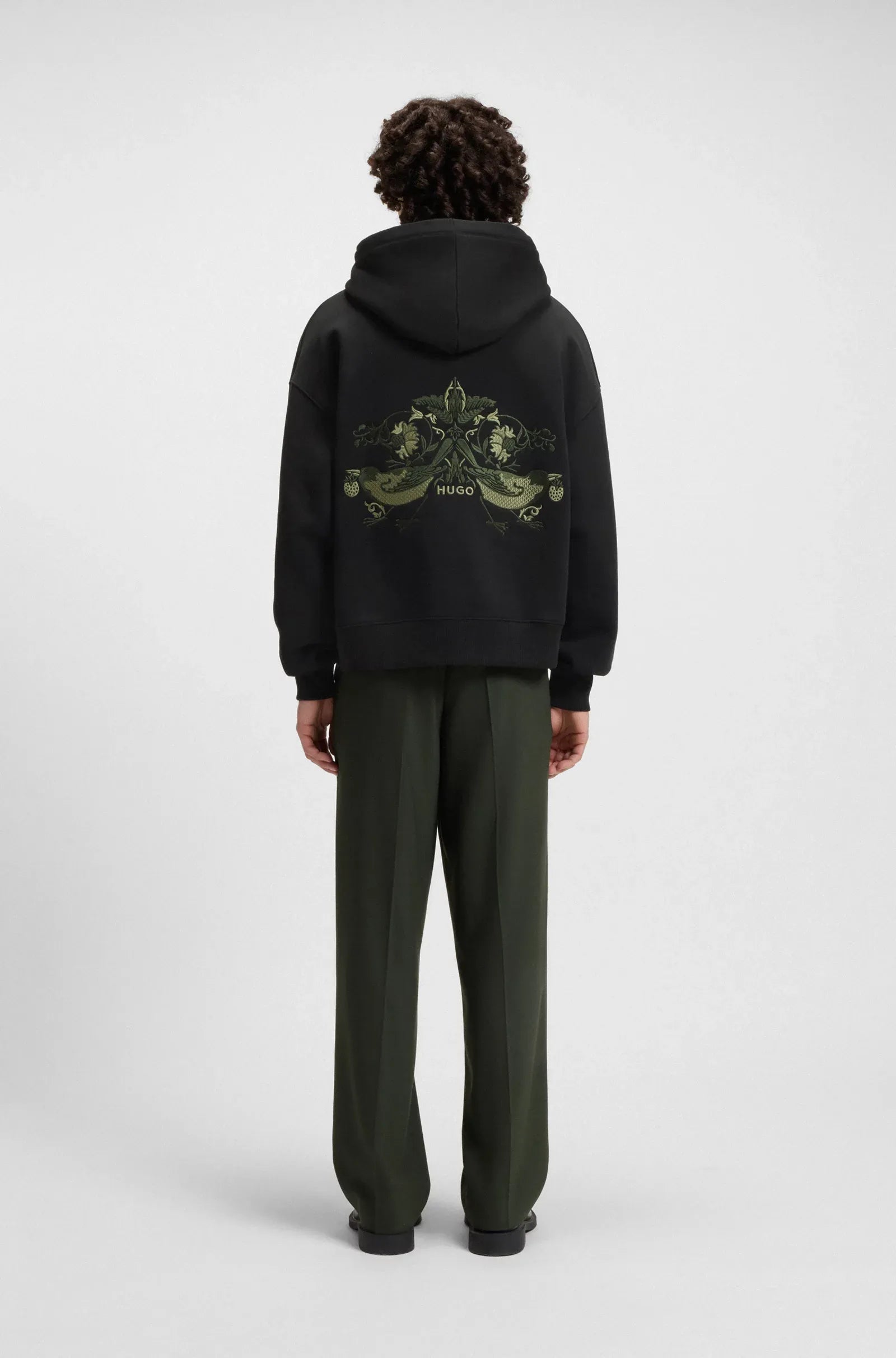 Hugo Boss Cotton-Terry Hoodie Embroidered Artwork - "Black"