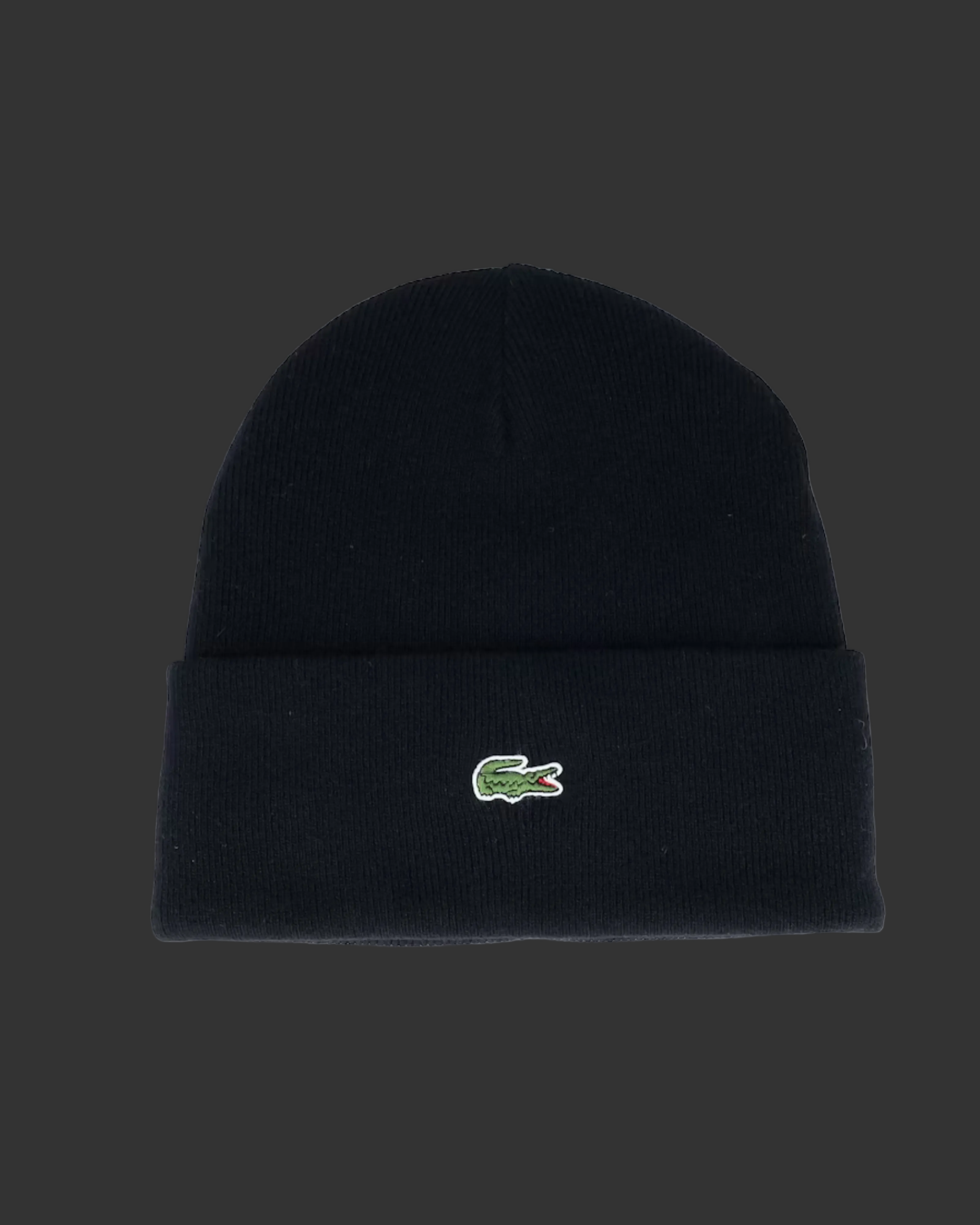 Lacoste Small Logo Cuff Beanie - "Black"
