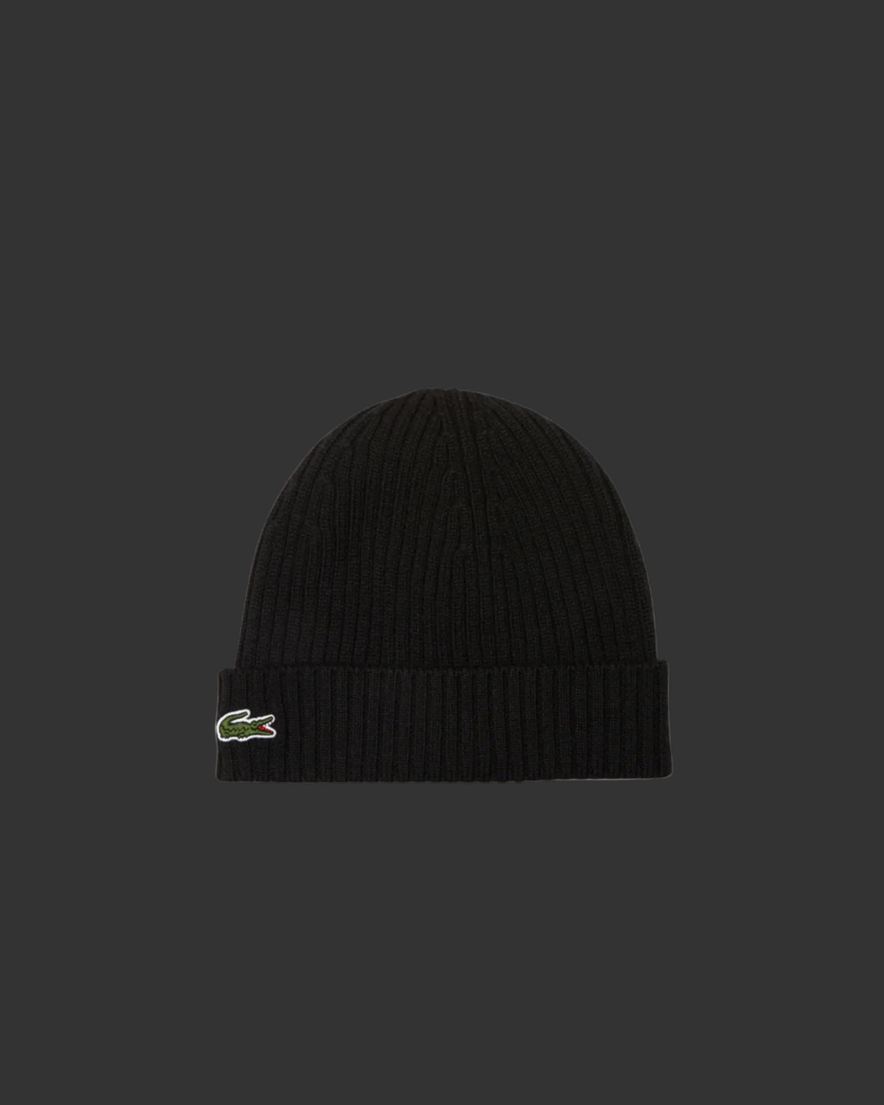 Lacoste Rib Knit Brushed Wool Beanie - "Black"